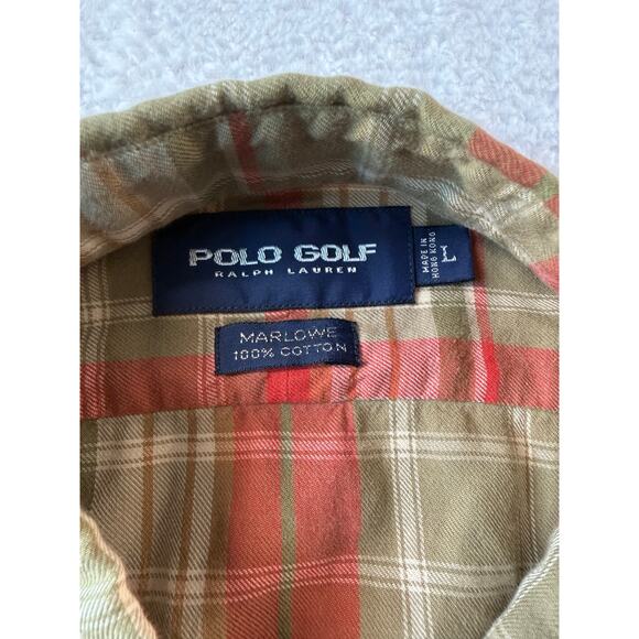 Polo Golf Ralph Lauren Mens Large Cotton Button Down Plaid Neutral Long Sleeve - Picture 2 of 7